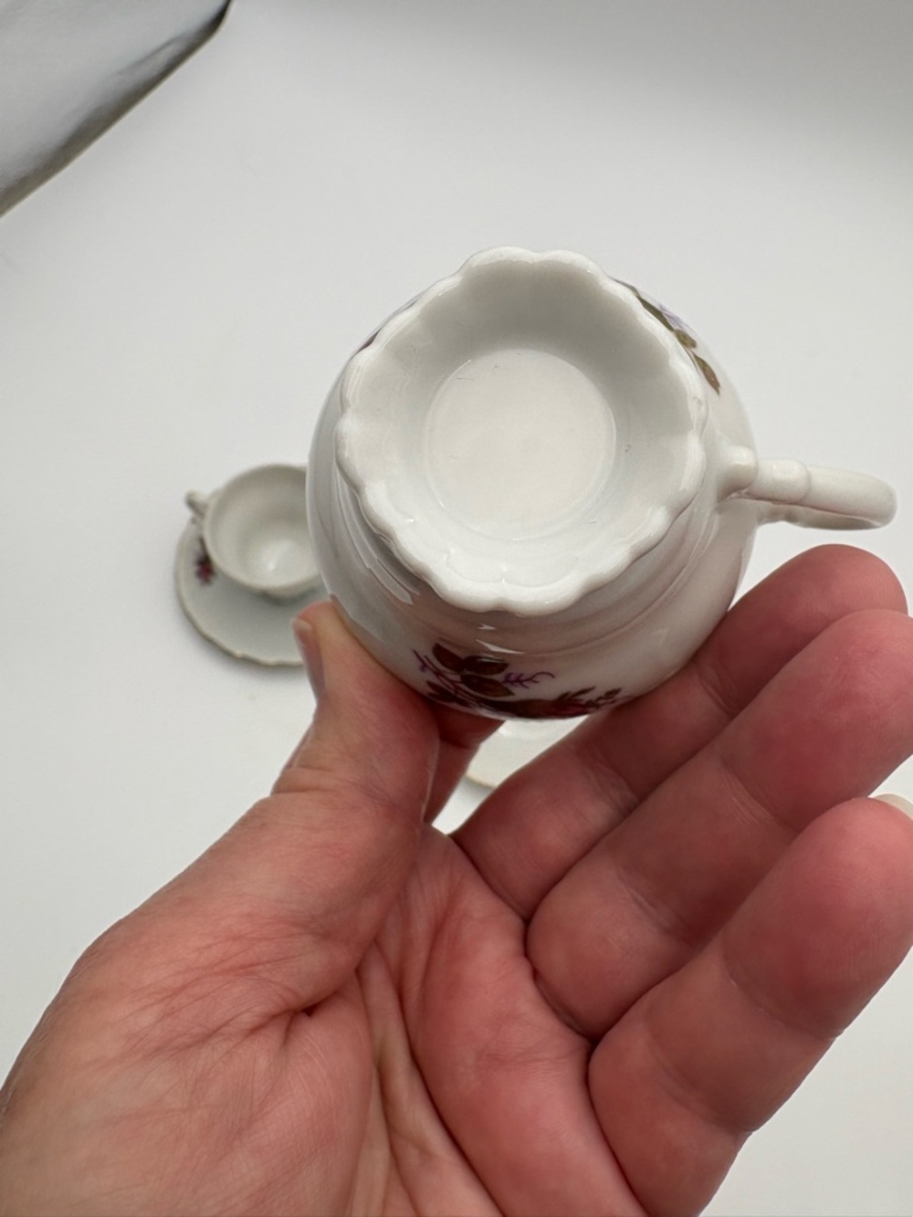 Vintage Floral Porcelain Tea Cup, Saucer, and Cake Plate Set - Picture 8 of 16